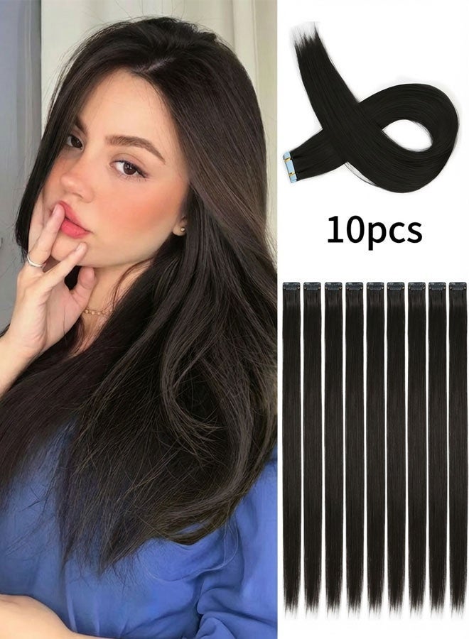 10-Piece Long Straight Natural Hair Extension Wig Set Black ，Braided hairpiece set，60cm - Image 1